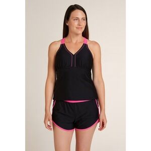 Talisea‎ Womens Swim Set Size XL Black Pink Tankini Top Shorts Sporty Athletic